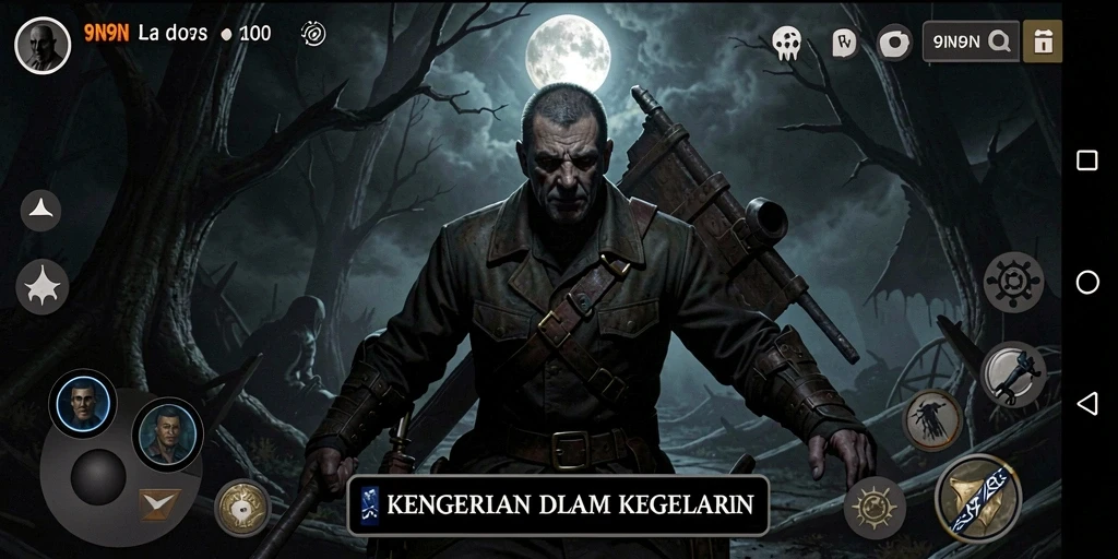 Screenshot gameplay 9N9N menampilkan suasana Horror yang menegangkan.