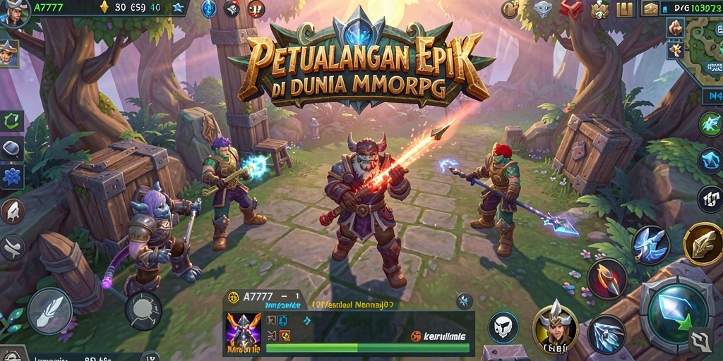 Tangkapan layar utama A7777 menampilkan aksi seru di dunia MMORPG.