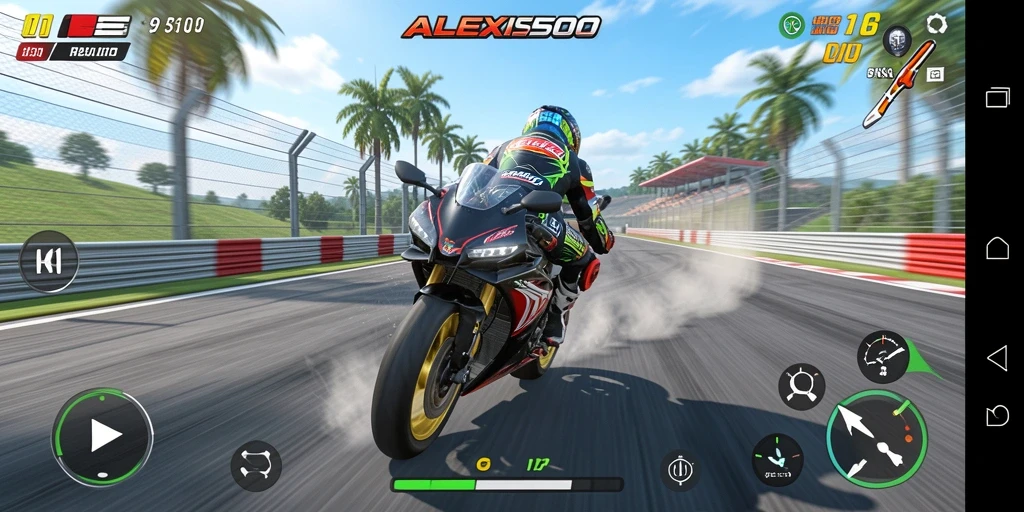 Gameplay mendebarkan dalam ALEXIS500 dengan sepeda motor kece.