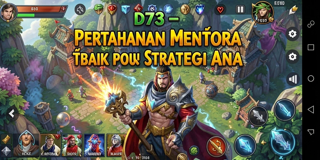 Tampilan gameplay seru D73 yang menampilkan pertahanan menara yang strategis.