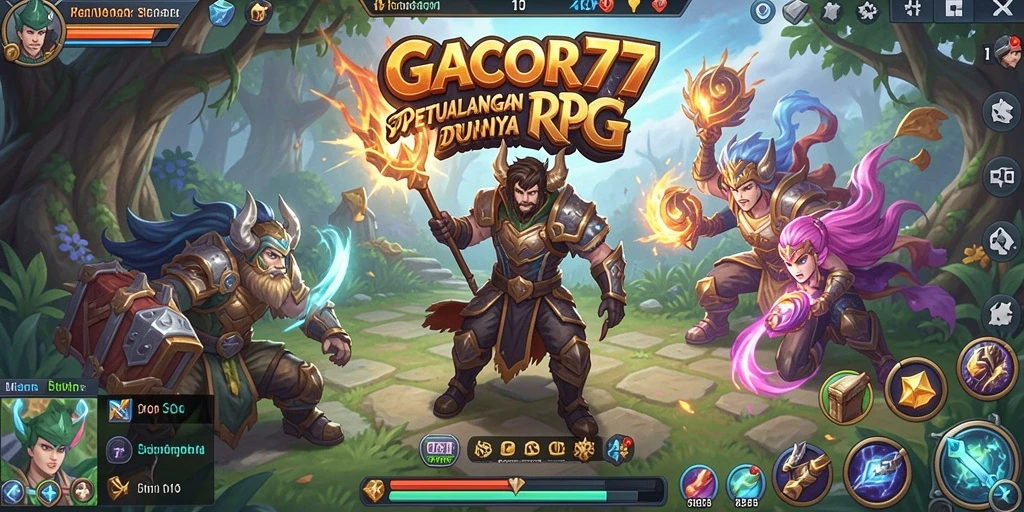 Screenshot GACOR77 menampilkan pertarungan epik dalam gameplay RPG.