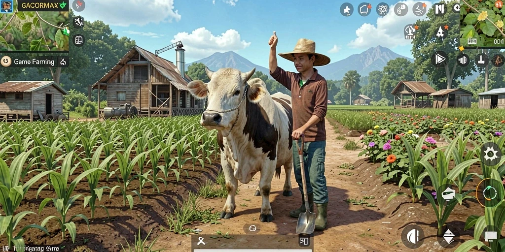 Screenshot utama GACORMAX menampilkan aktivitas bertani yang seru dan interaktif.