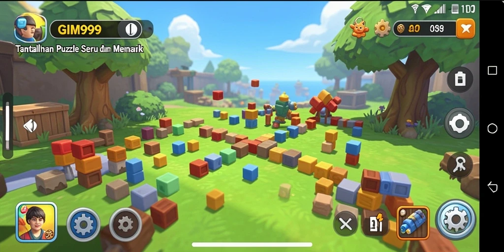 Tampilan gameplay menarik dalam GIM999 dengan banyak teka-teki yang harus dipecahkan.