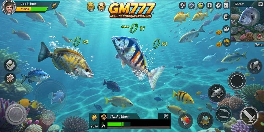 Screenshot utama GM777 menampilkan aksi seru menembak ikan.