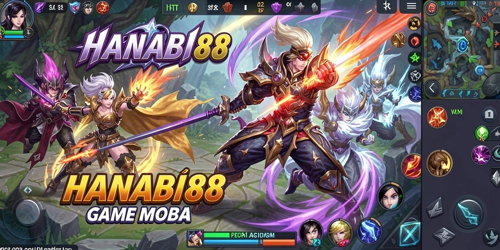 Tampilan dinamis dan seru dari gameplay <strong>HANABI88</strong> dalam arena pertempuran.