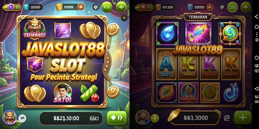 Screenshot gameplay seru dari JAVASLOT88 yang menunjukkan berbagai tema slot.