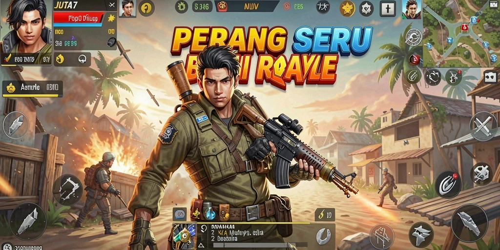 Gameplay seru dalam JUTA7 dengan aksi Battle Royale yang mendebarkan.