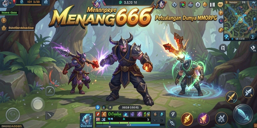 Tampilan gameplay MENANG666 yang menampilkan pertarungan epik dalam MMORPG.