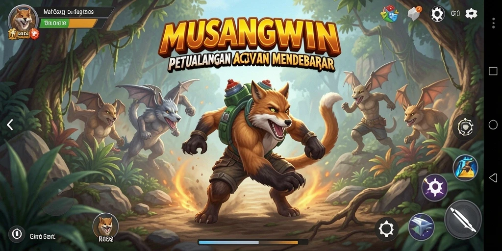 Tangkapan layar utama MUSANGWIN menampilkan aksi yang mendebarkan dan karakter yang kuat.