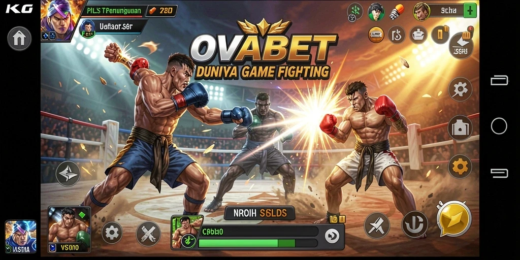 Tampilan pertarungan seru di OVABET dengan karakter yang beragam.