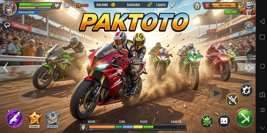 Tampilan gameplay seru dari PAKTOTO saat balapan motor.