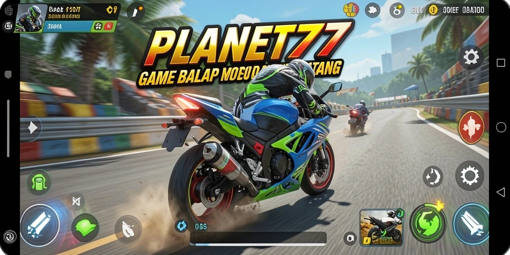 Gameplay seru di lintasan balap motor PLANET77.
