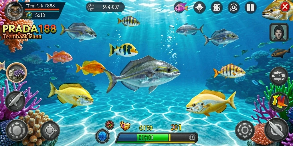 Screenshot gameplay PRADA188 dengan aksi tembak ikan yang seru.
