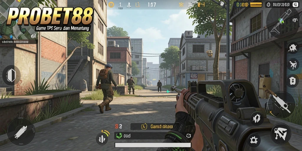 Screenshot PROBET88 menunjukkan aksi seru dalam pertempuran TPS.