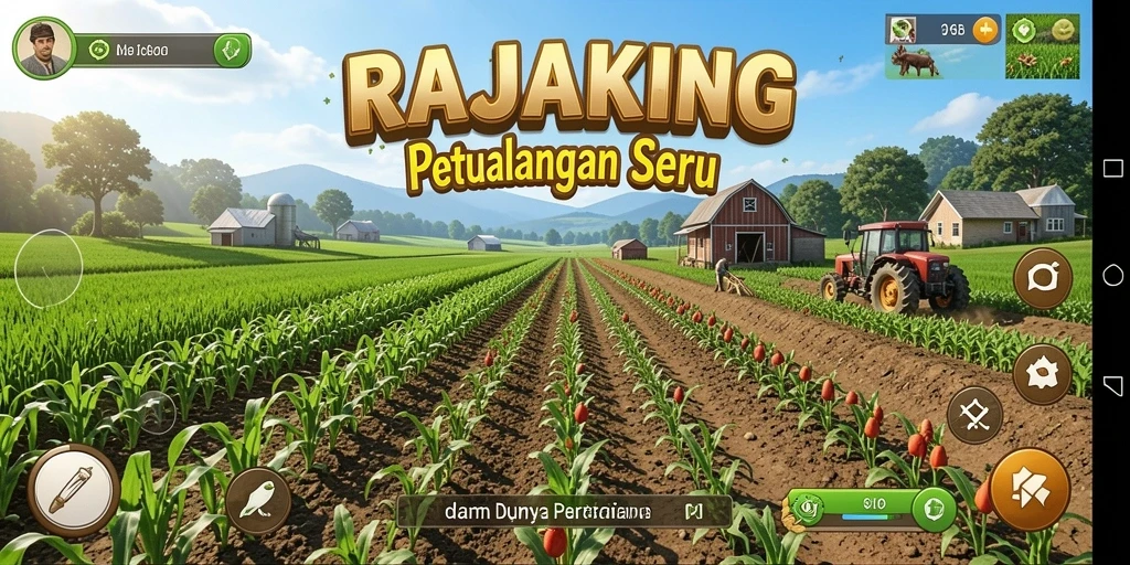Screenshot gameplay RAJAKING menampilkan aktivitas bertani yang menarik.