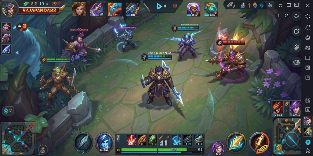 Tampilan gameplay seru dari RAJAPANDA88 dalam pertarungan MOBA.