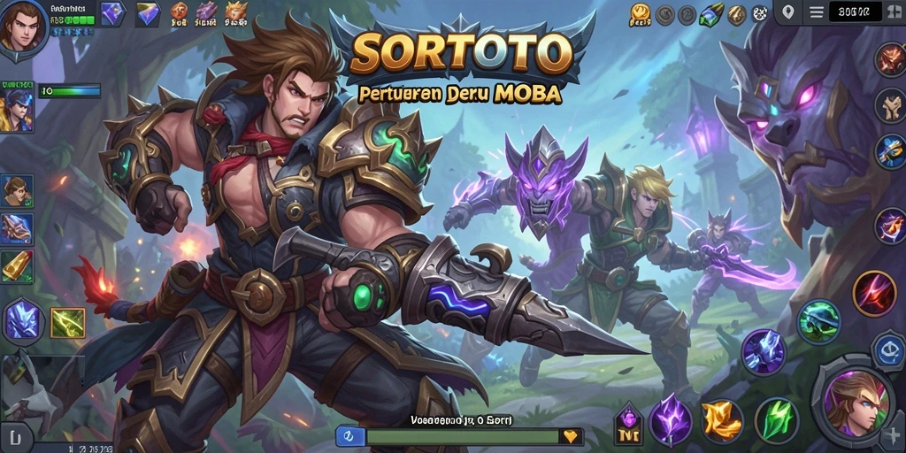 Tangkapan layar SORTOTO menampilkan aksi seru dalam pertarungan tim MOBA.