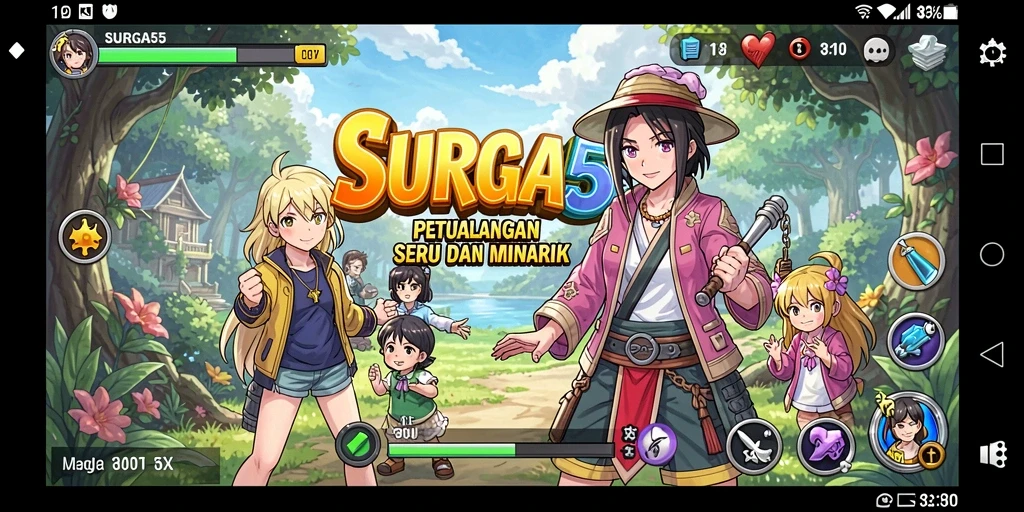 Screenshot utama SURGA55 menampilkan adegan epik dari gameplay Anime yang intens.